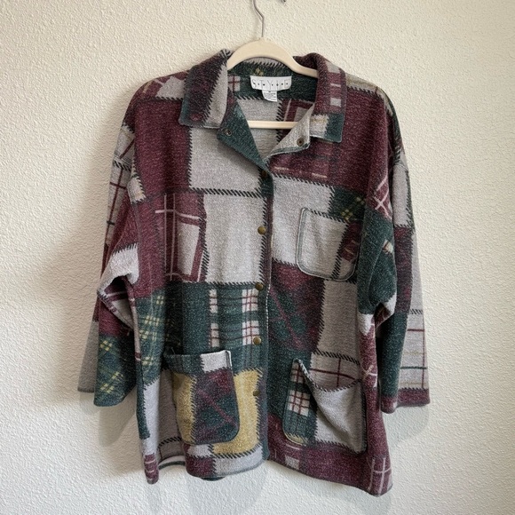 Vintage Tops - VTG‎ Style New York Y2K Womens Medium Snap Button Flannel Fleece Shacket Cabin